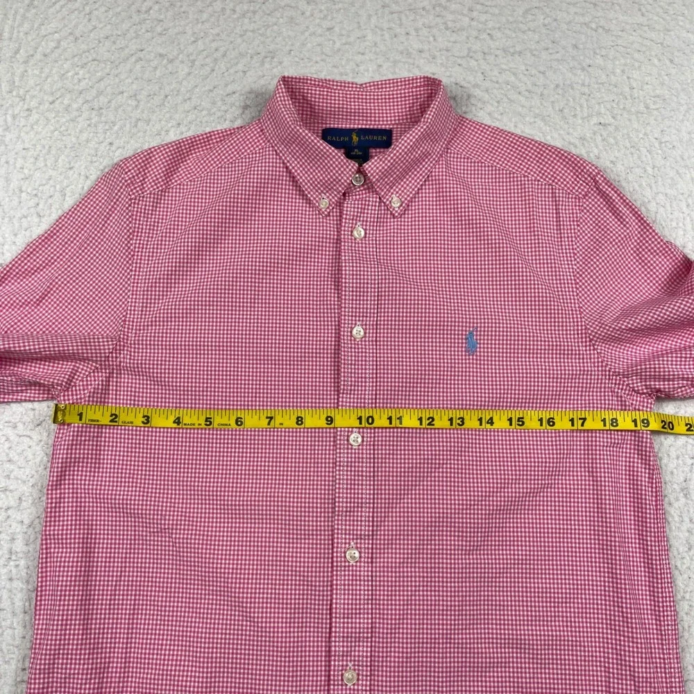 Ralph Lauren Button Down Shirt Boys XL Pink White Gingham Cotton Preppy Classic